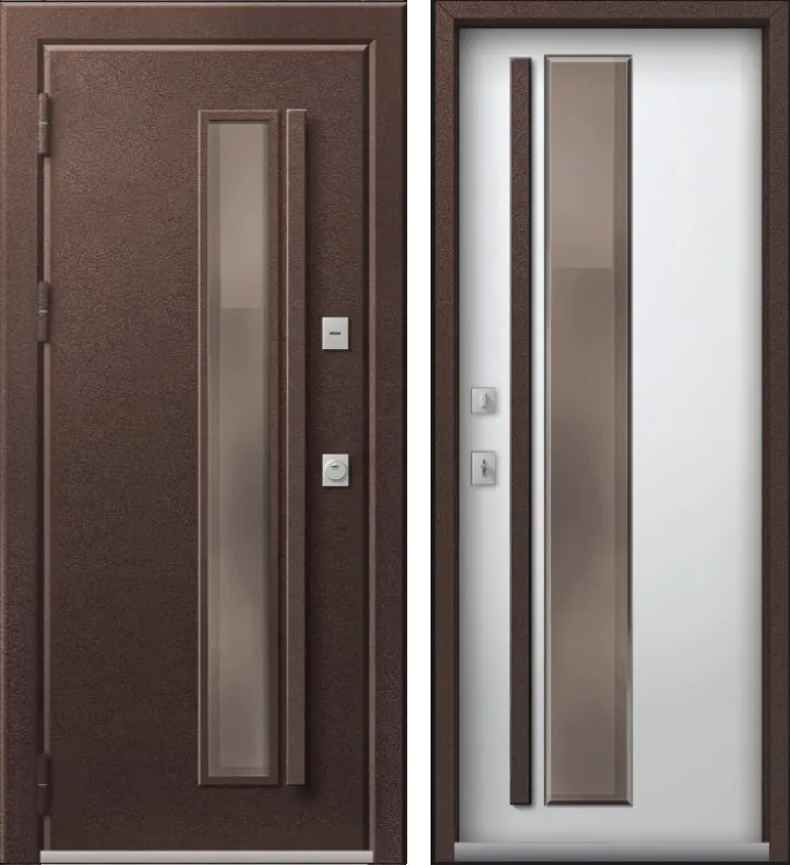 Фото Дверь Термо Premium 4 Шоколад Муар - Кашемир Белый мех.защелка DIS007386